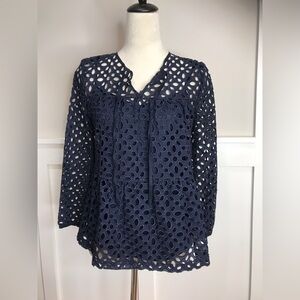 J CREW Navy Blue Longsleeve Eyelet Tank Top Shirt XXS NEW W TAGS